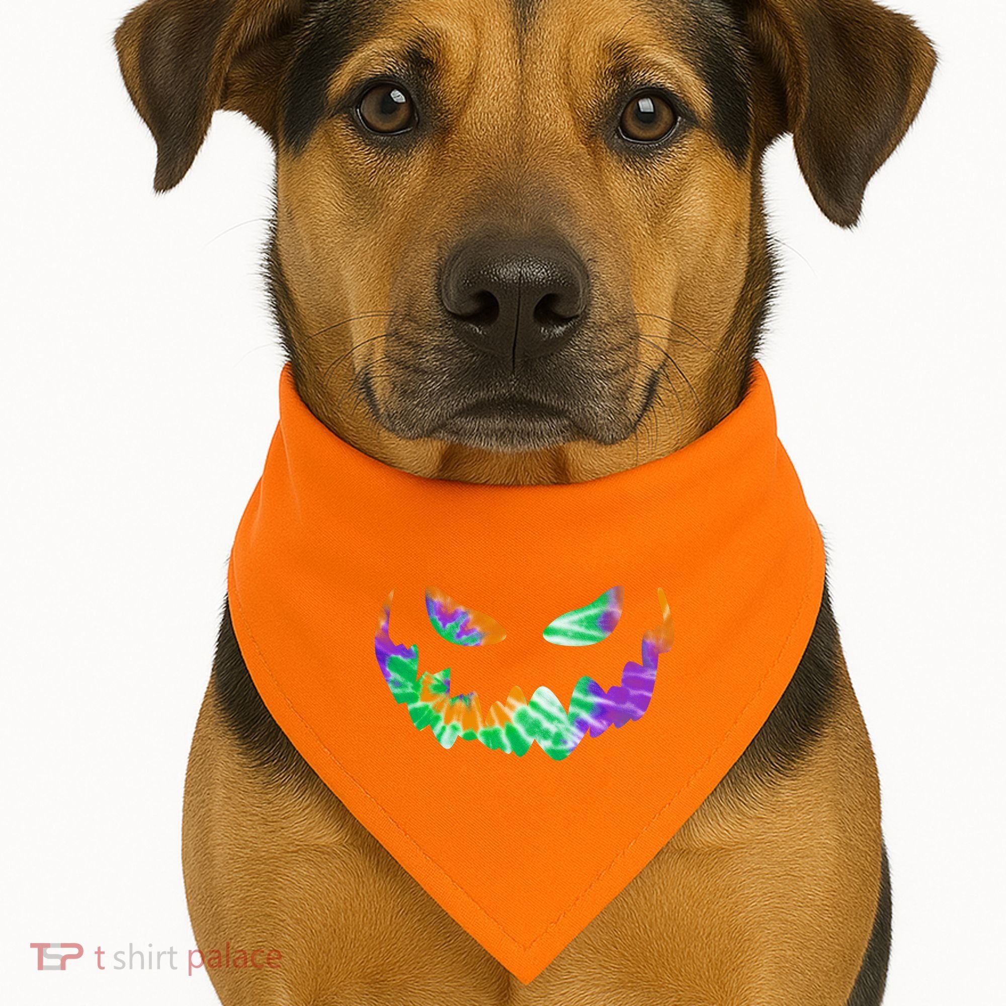 Halloween Pumpkin Green Orange Purple Tie Dye Face USA-Made Doggie Bandana
