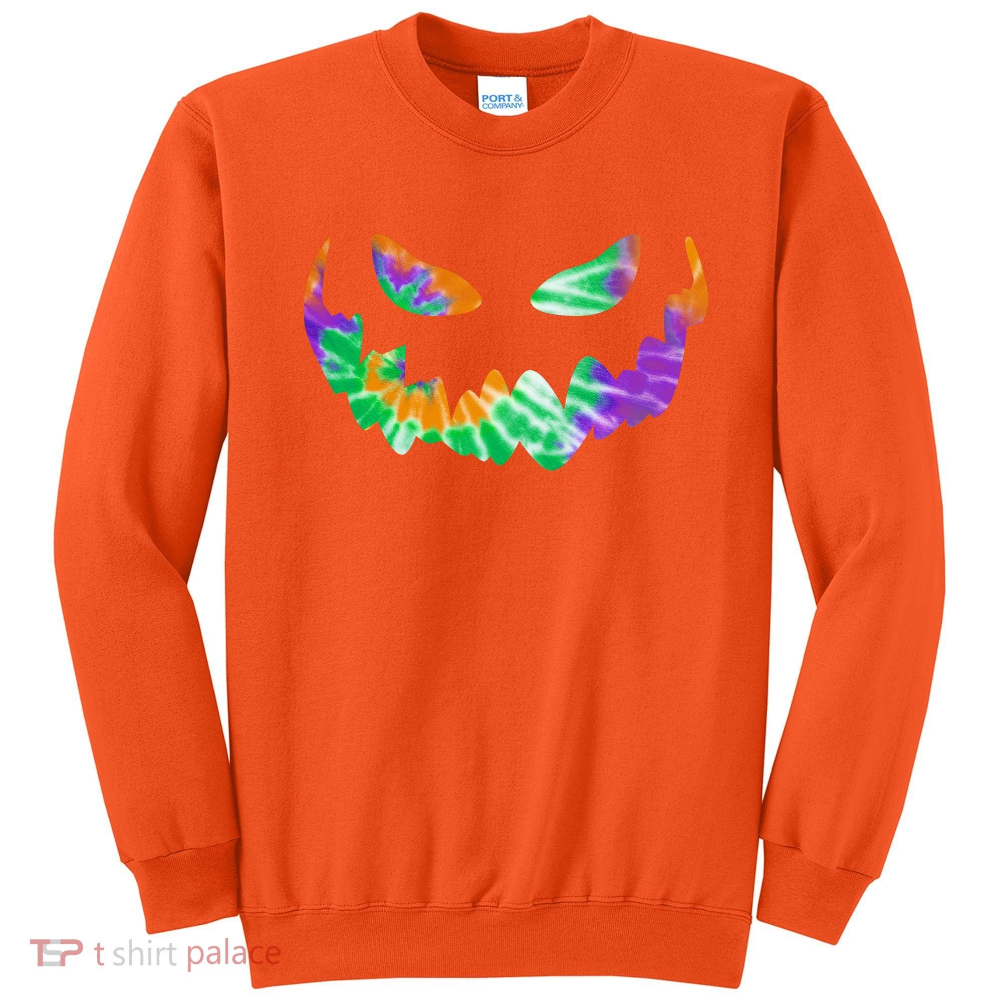 Halloween Pumpkin Green Orange Purple Tie Dye Face Sweatshirt