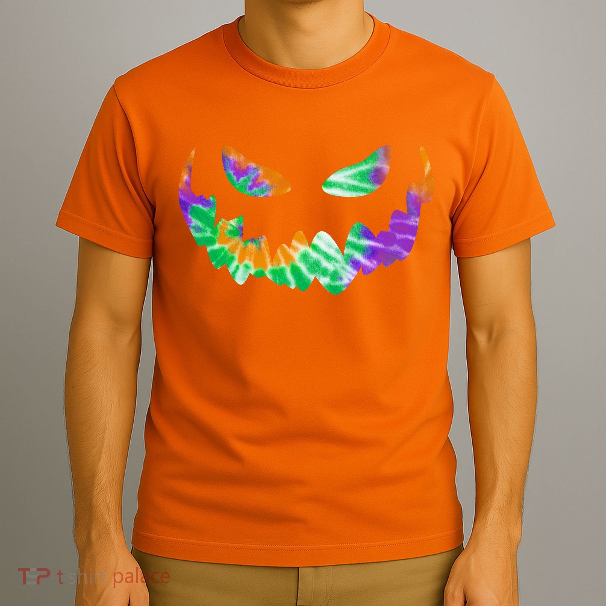 Halloween Pumpkin Green Orange Purple Tie Dye Face T-Shirt