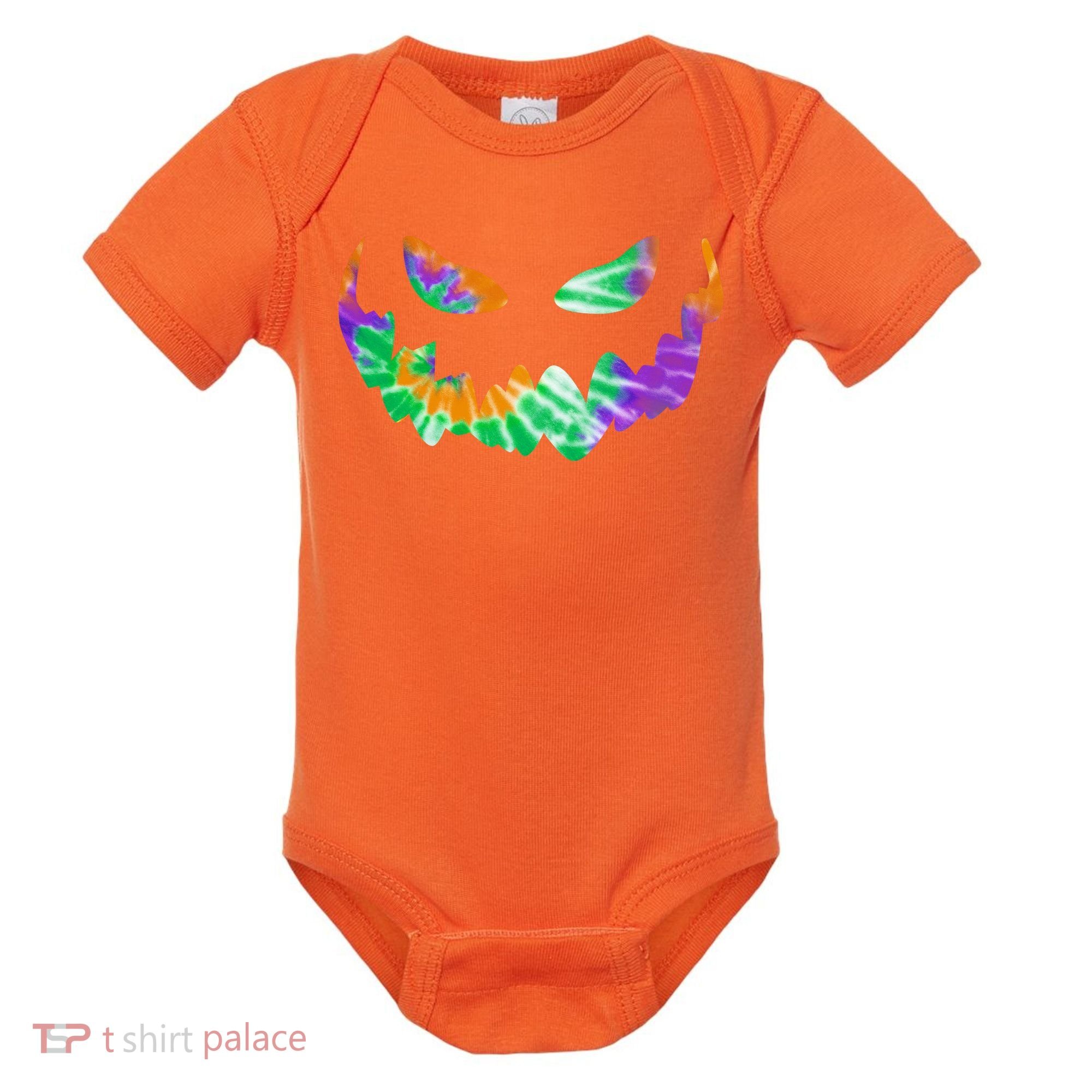 Halloween Pumpkin Green Orange Purple Tie Dye Face Baby Bodysuit