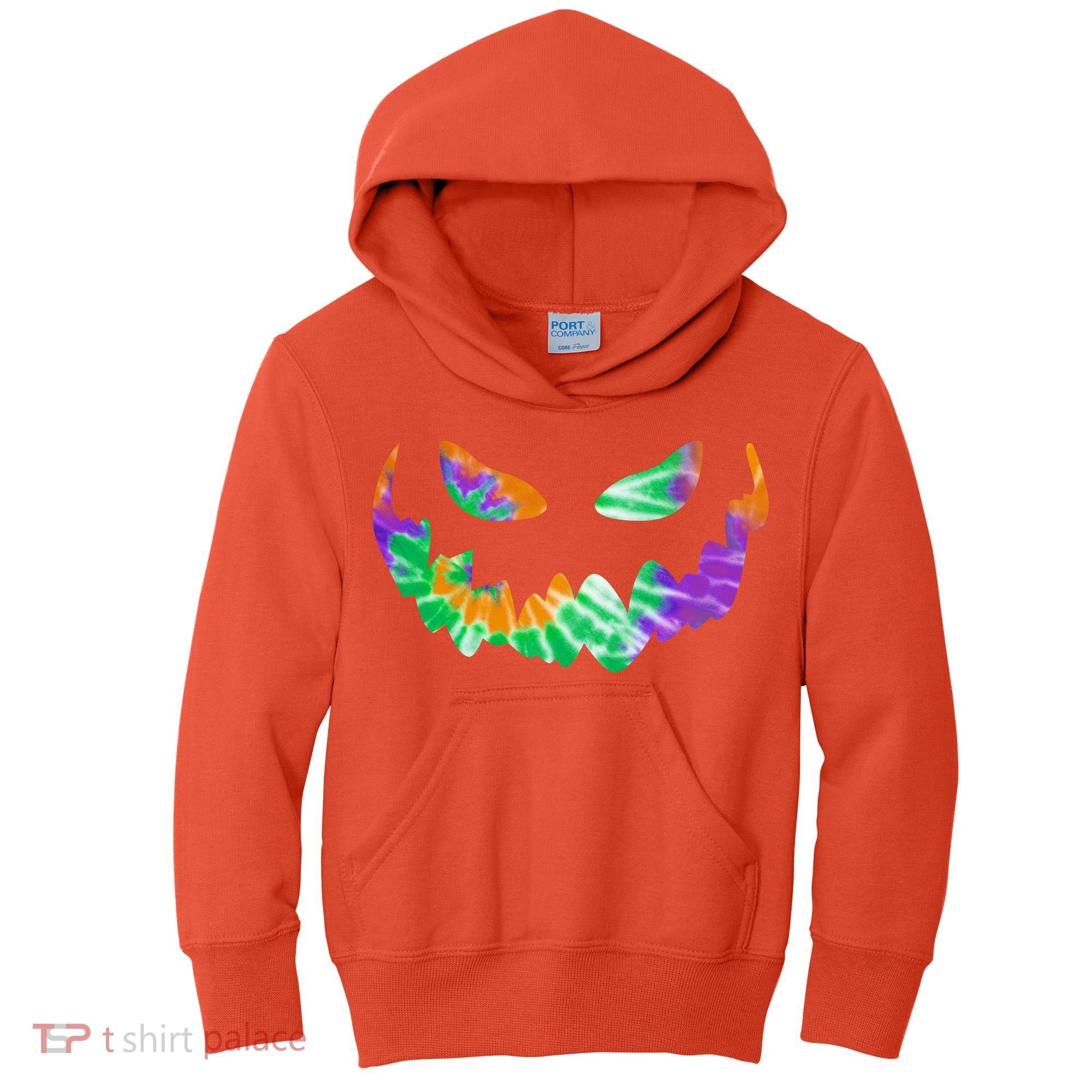 Halloween Pumpkin Green Orange Purple Tie Dye Face Kids Hoodie