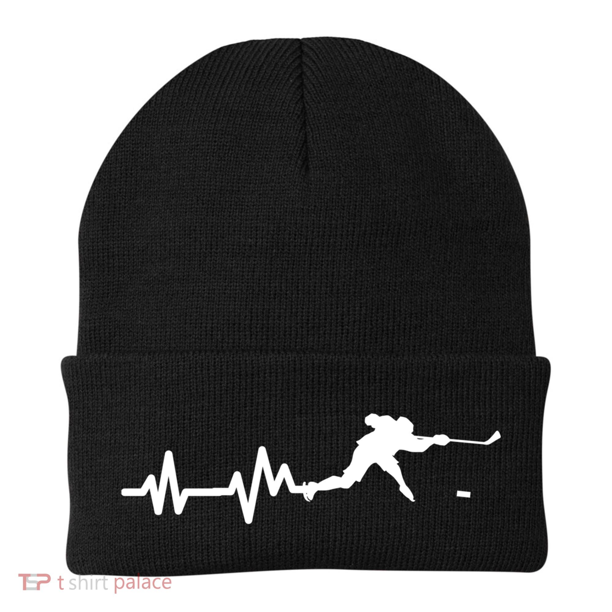 Hockey Player Heartbeat Ice Hockey Gift Meaningful Gift Beanie