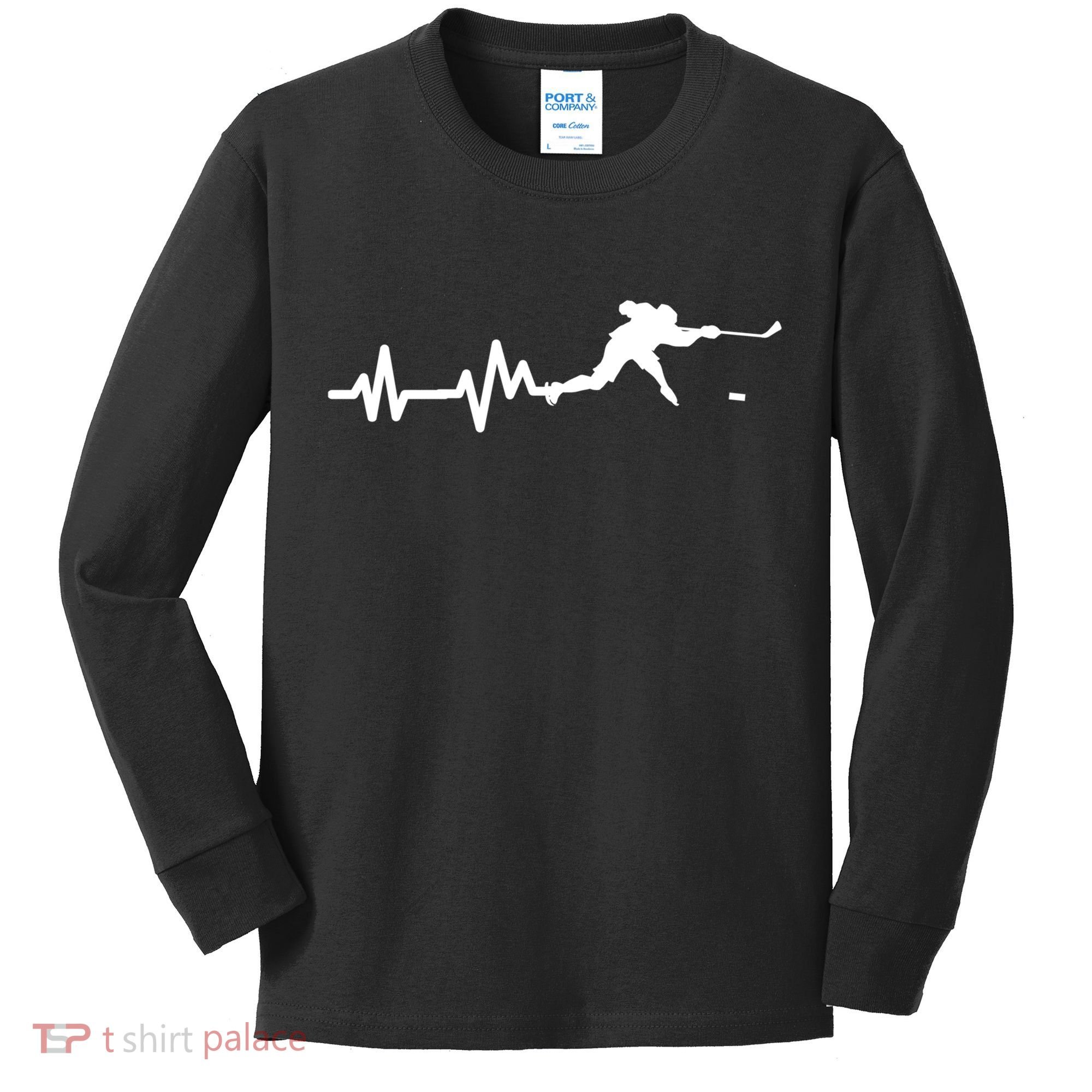 Hockey Player Heartbeat Ice Hockey Gift Meaningful Gift Kids Long Sleeve Shirt