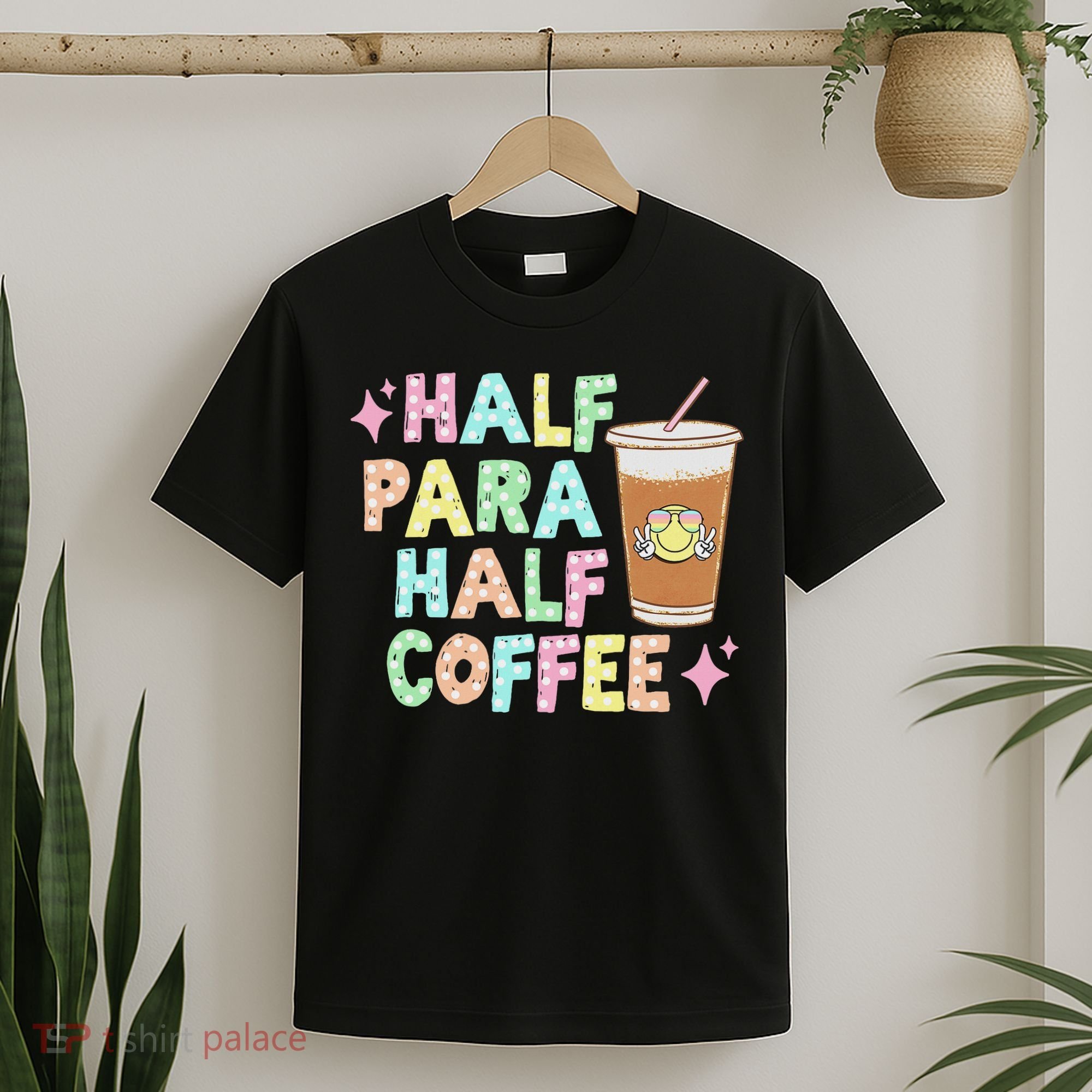Half Para Half Coffee Groovy Dotted Vintage Teaching T-Shirt