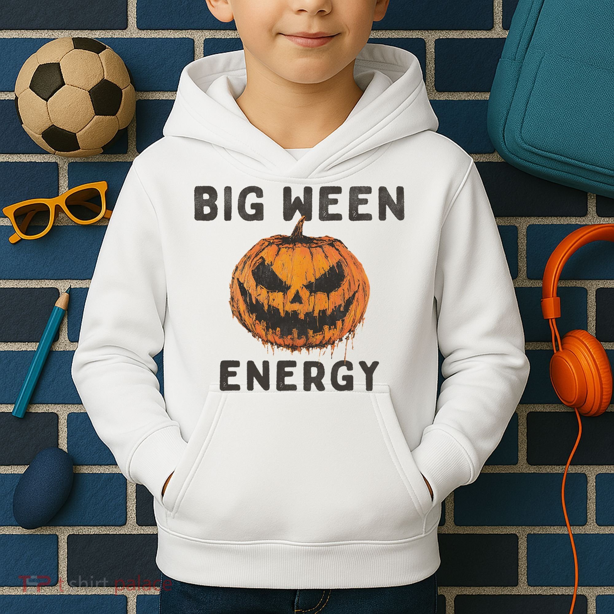 Halloween Pumpkin Head Big Ween Energy Spooky Kids Hoodie