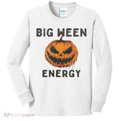 Halloween Pumpkin Head Big Ween Energy Spooky Kids Long Sleeve Shirt