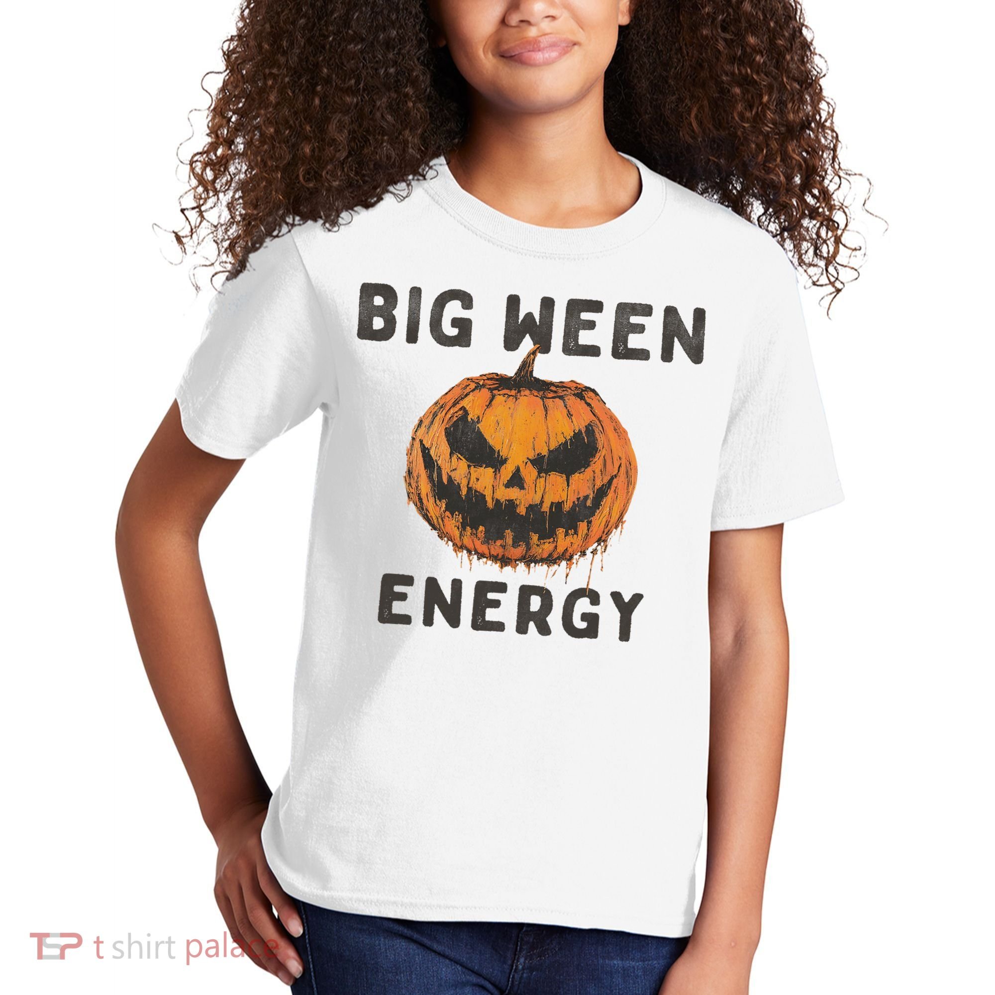 Halloween Pumpkin Head Big Ween Energy Spooky Kids T-Shirt
