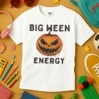 Halloween Pumpkin Head Big Ween Energy Spooky Kids T-Shirt thumb 3