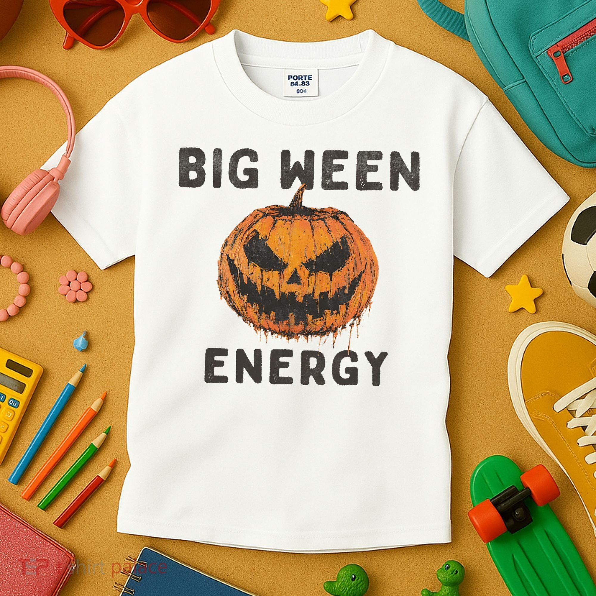 Halloween Pumpkin Head Big Ween Energy Spooky Kids T-Shirt