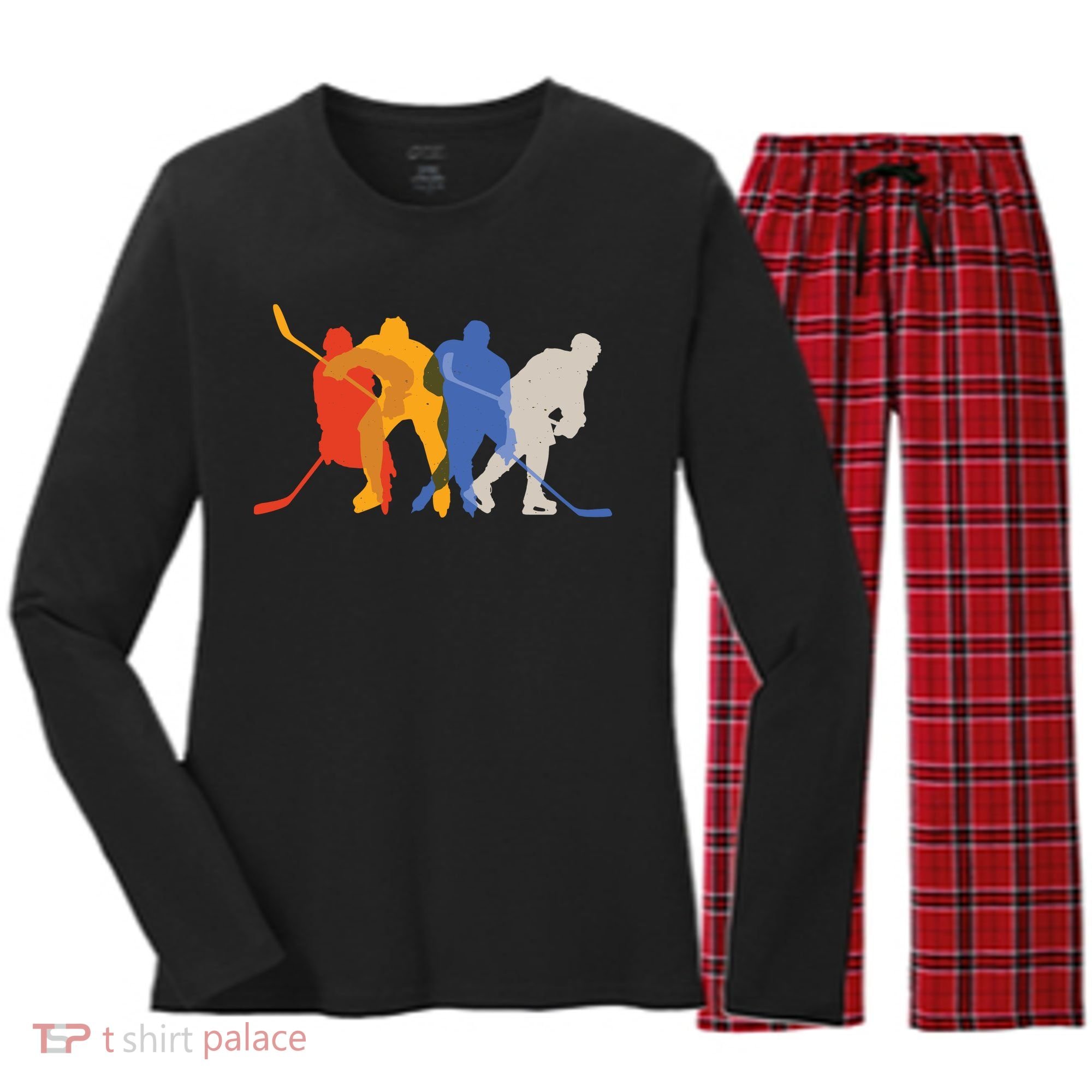 Hockey Players Women's Long Sleeve Flannel Pajama Set 