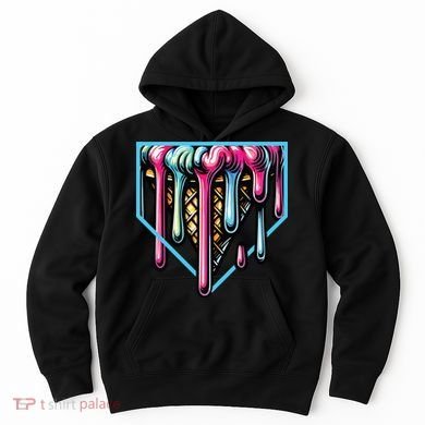 Home Plate Ice Cream Softball Baseball Melting Drip Hoodie