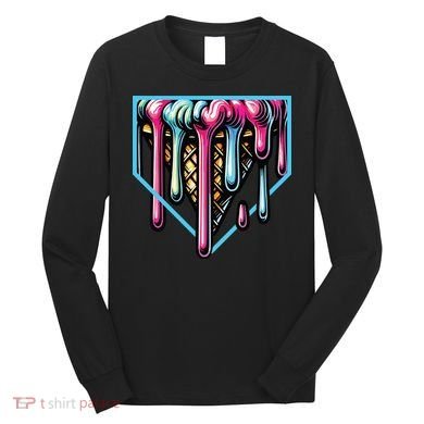 Home Plate Ice Cream Softball Baseball Melting Drip Long Sleeve Shirt