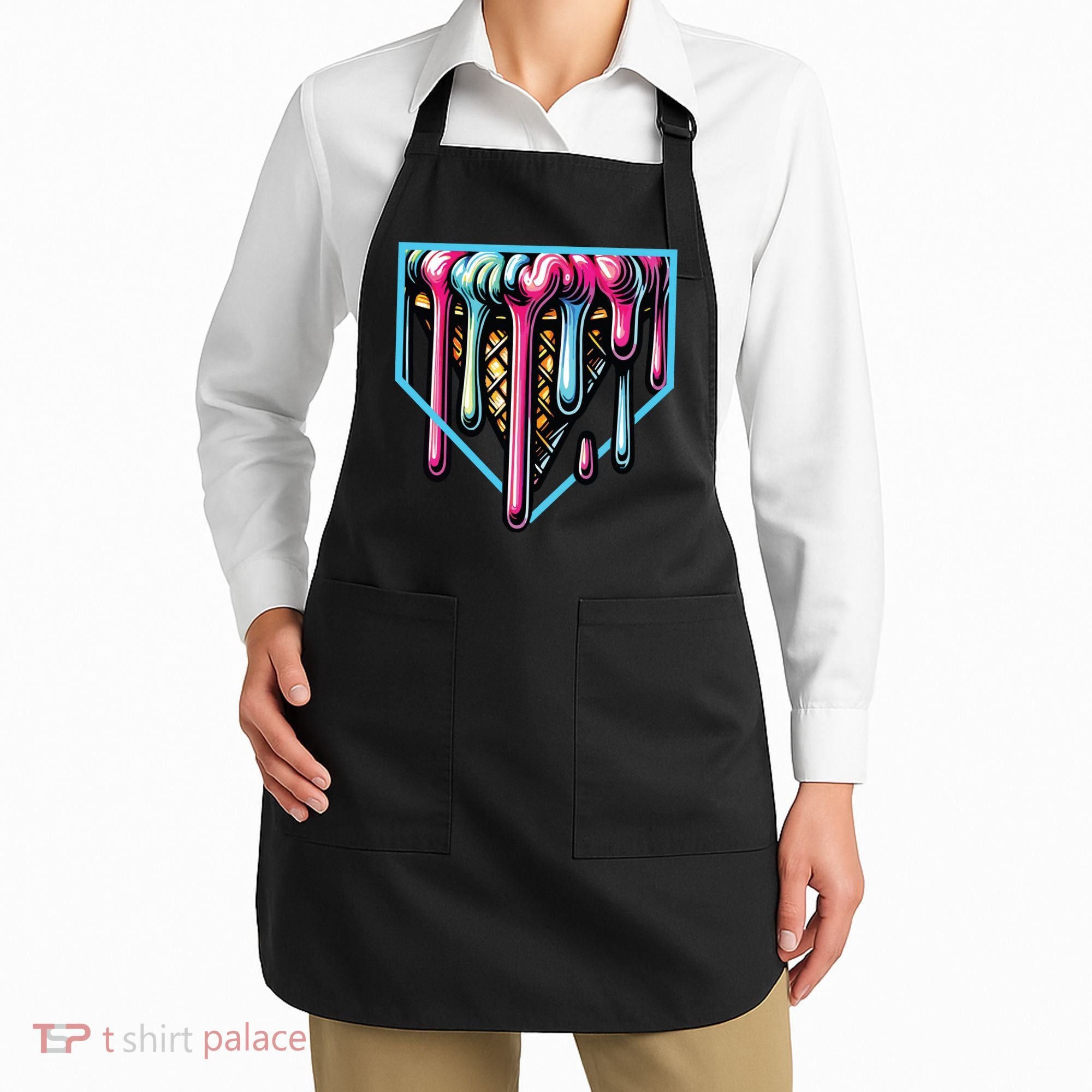 Home Plate Ice Cream Softball Baseball Melting Drip Apron
