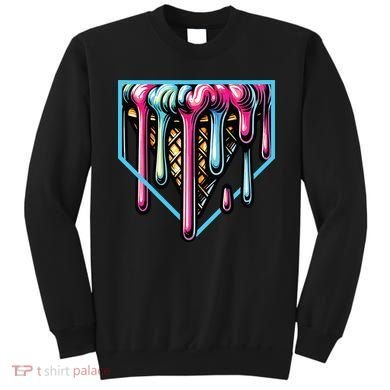 Home Plate Ice Cream Softball Baseball Melting Drip Sweatshirt