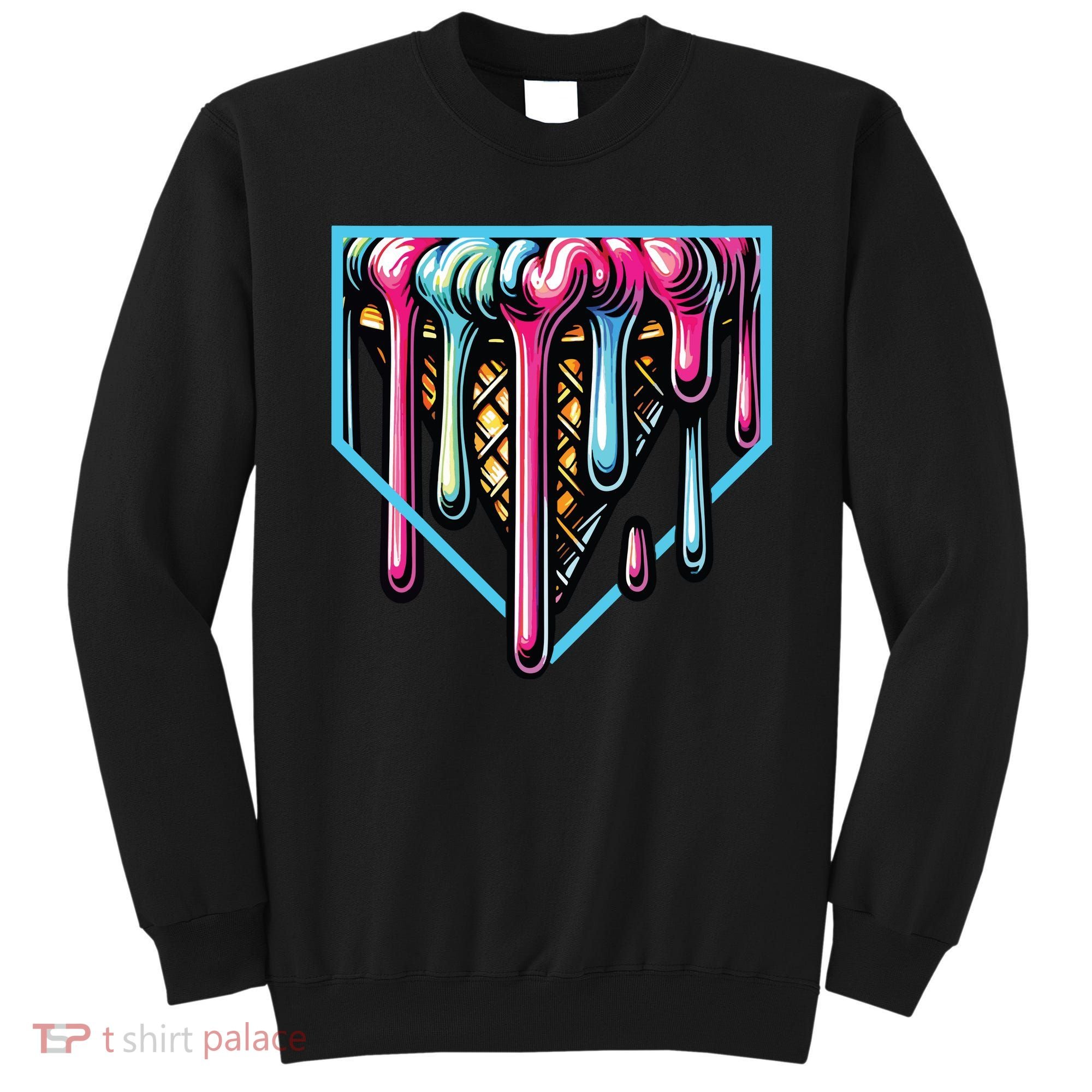 Home Plate Ice Cream Softball Baseball Melting Drip Sweatshirt