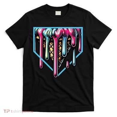 Home Plate Ice Cream Softball Baseball Melting Drip T-Shirt