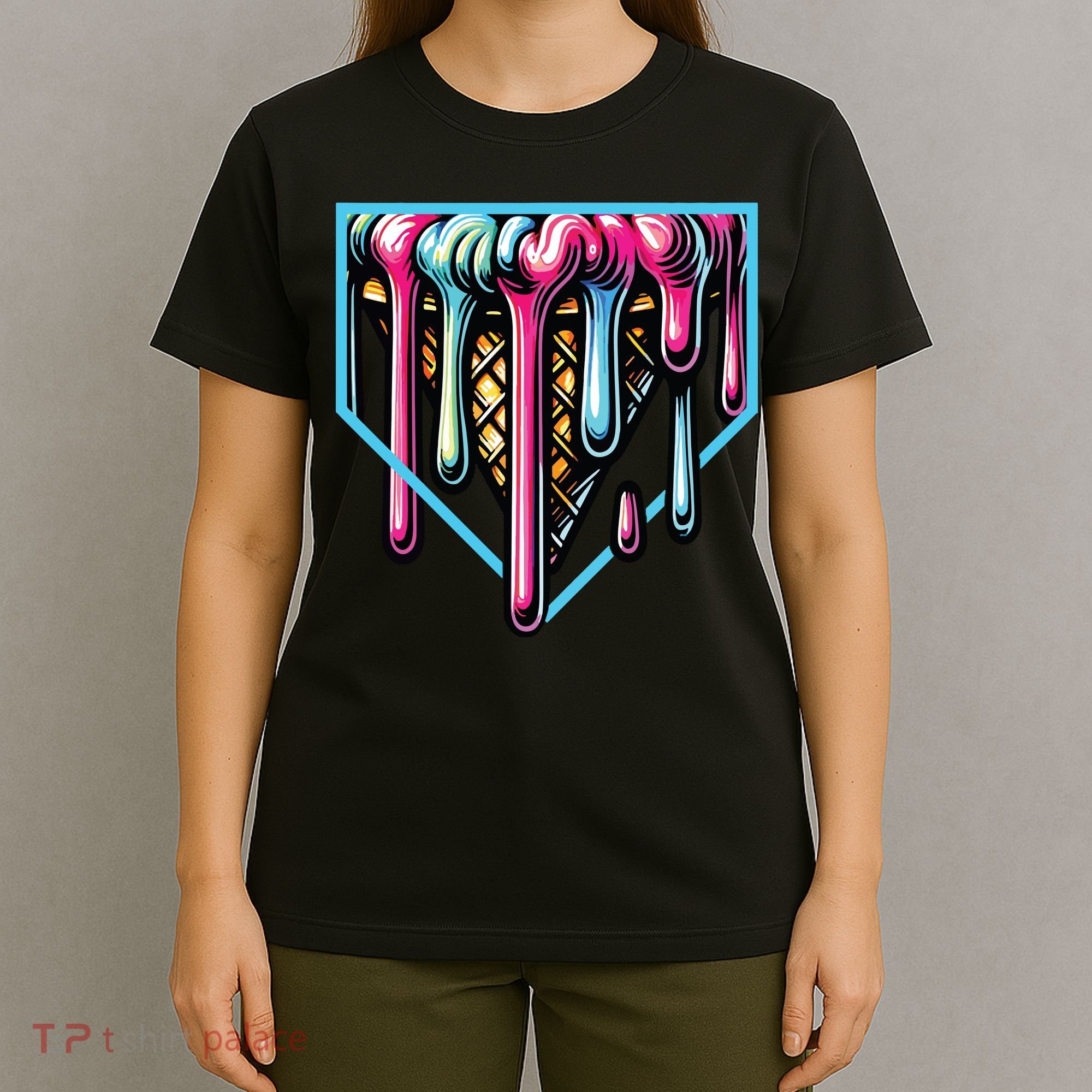 Home Plate Ice Cream Softball Baseball Melting Drip T-Shirt