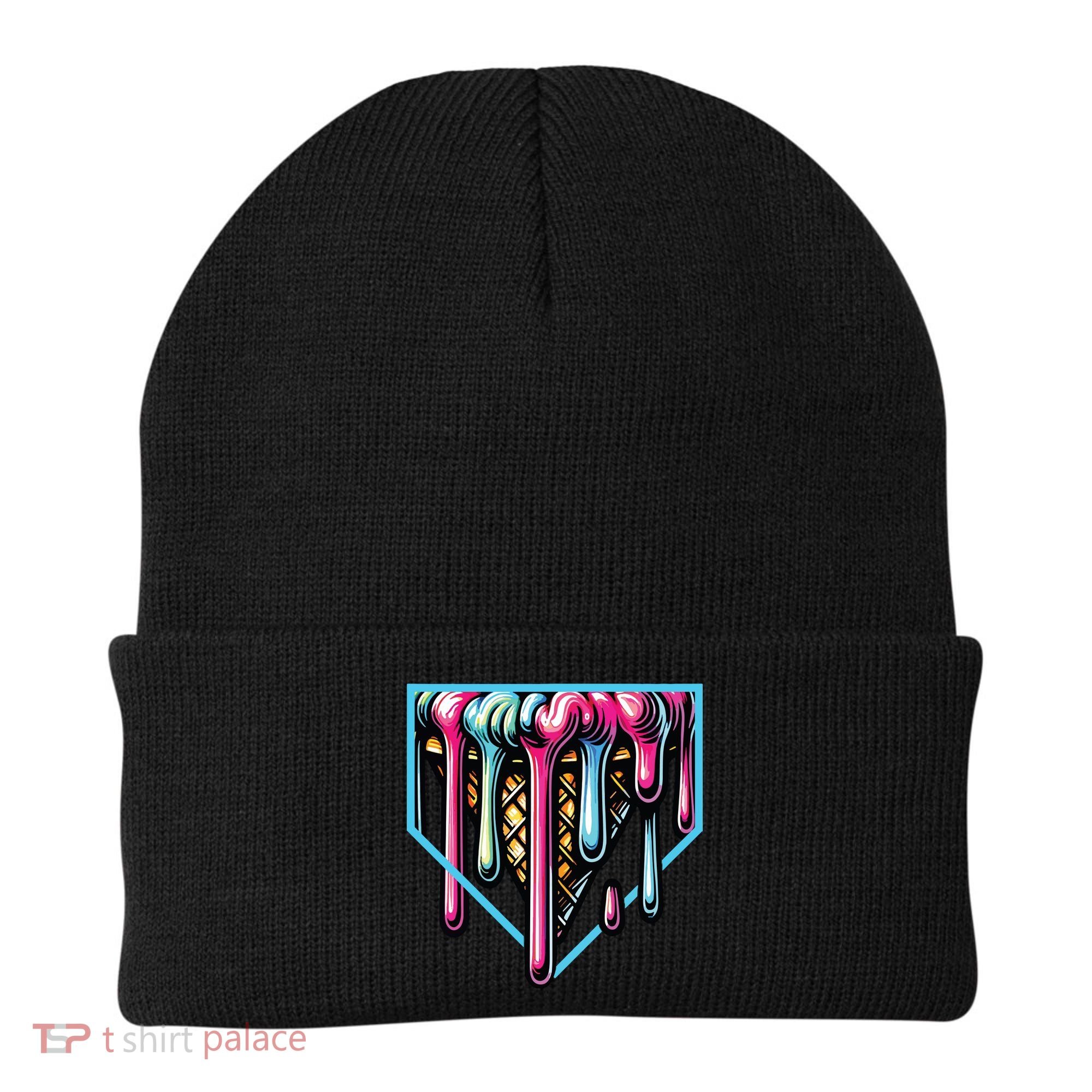 Home Plate Ice Cream Softball Baseball Melting Drip Beanie