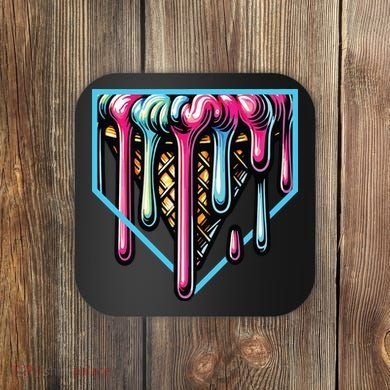 Home Plate Ice Cream Softball Baseball Melting Drip Coaster