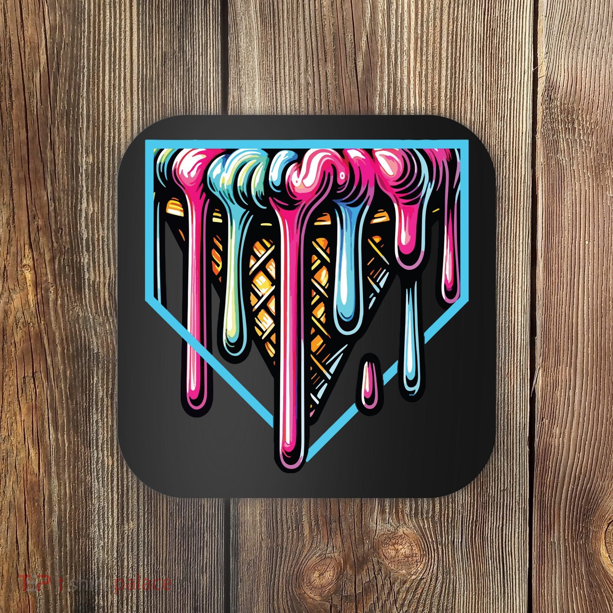 Home Plate Ice Cream Softball Baseball Melting Drip Coaster