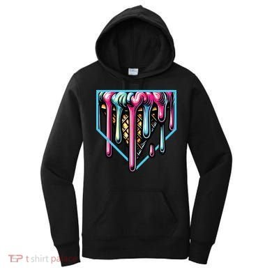 Home Plate Ice Cream Softball Baseball Melting Drip Women's Hoodie