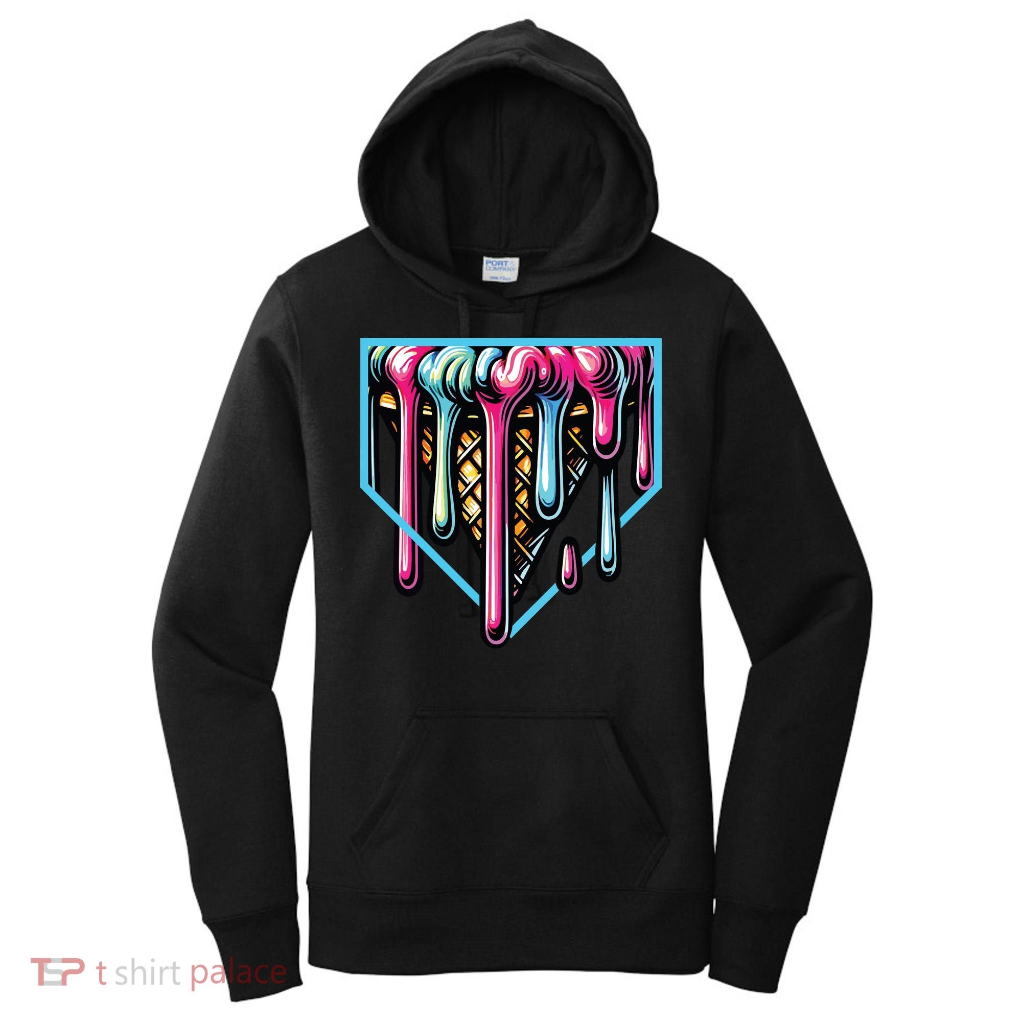 Home Plate Ice Cream Softball Baseball Melting Drip Women's Hoodie