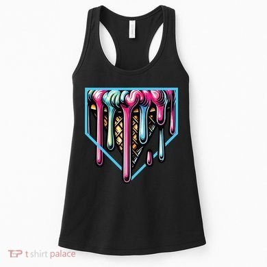 Home Plate Ice Cream Softball Baseball Melting Drip Women's Tank Top