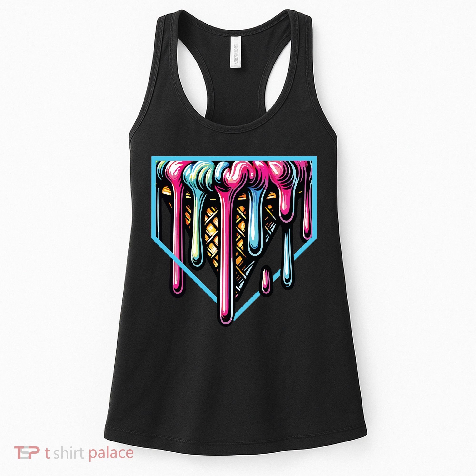 Home Plate Ice Cream Softball Baseball Melting Drip Women's Tank Top