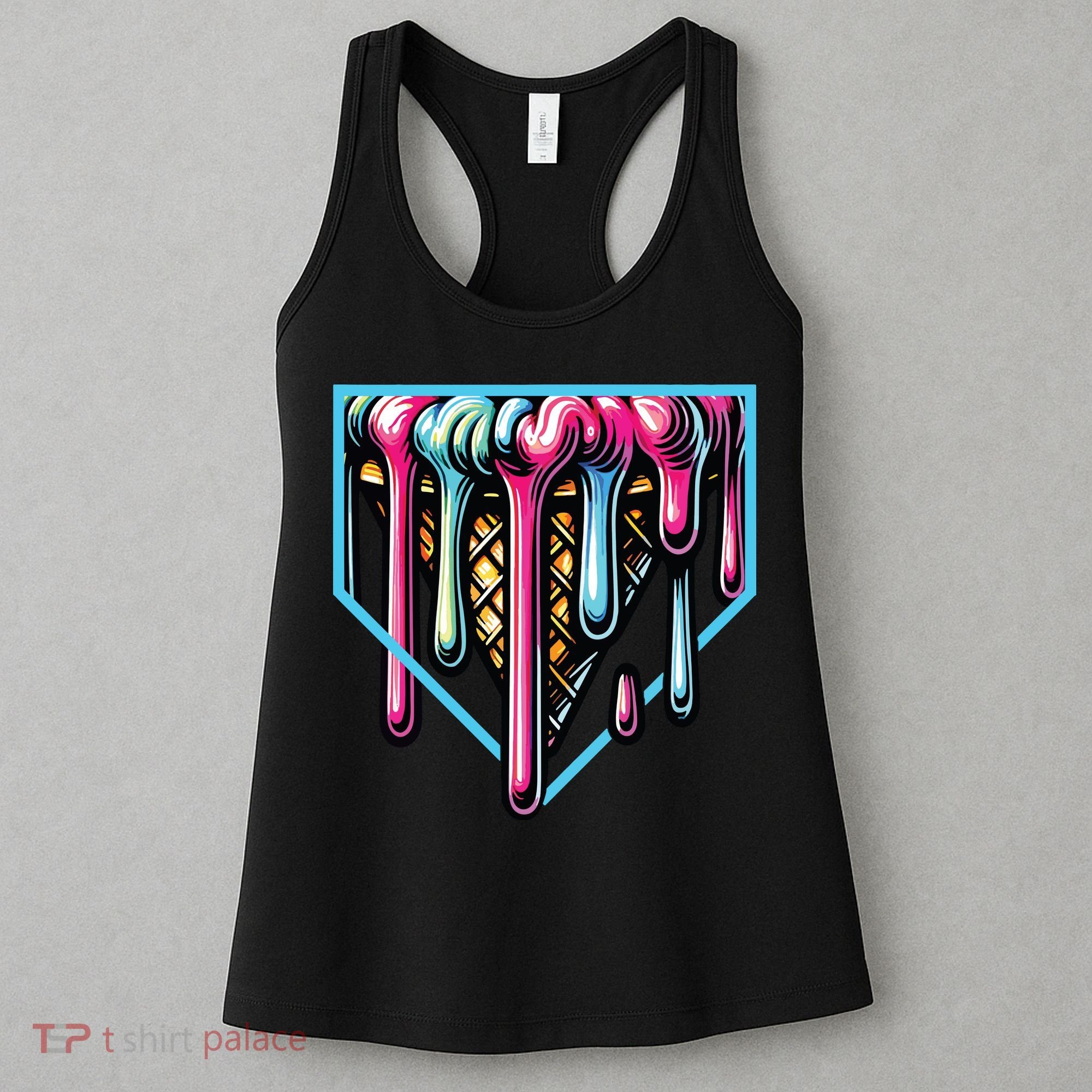 Home Plate Ice Cream Softball Baseball Melting Drip Women's Tank Top