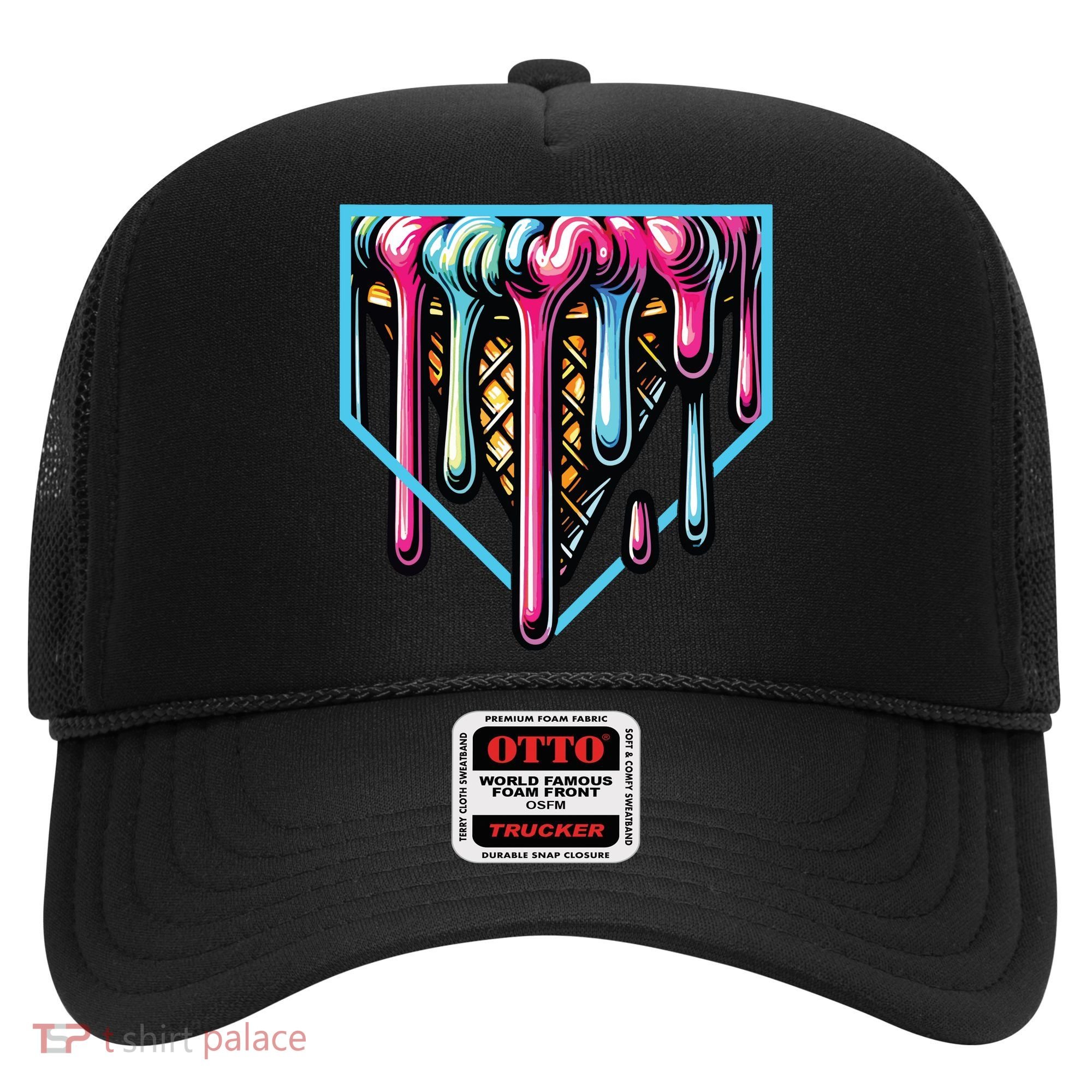 Home Plate Ice Cream Softball Baseball Melting Drip Hat