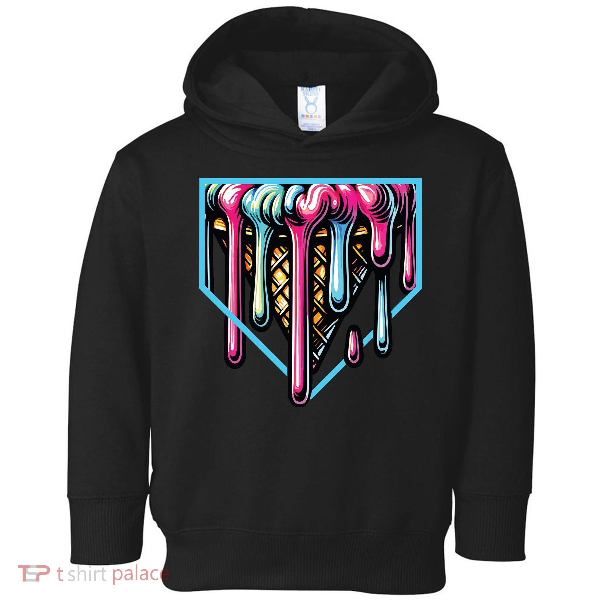 Home Plate Ice Cream Softball Baseball Melting Drip Toddler Hoodie