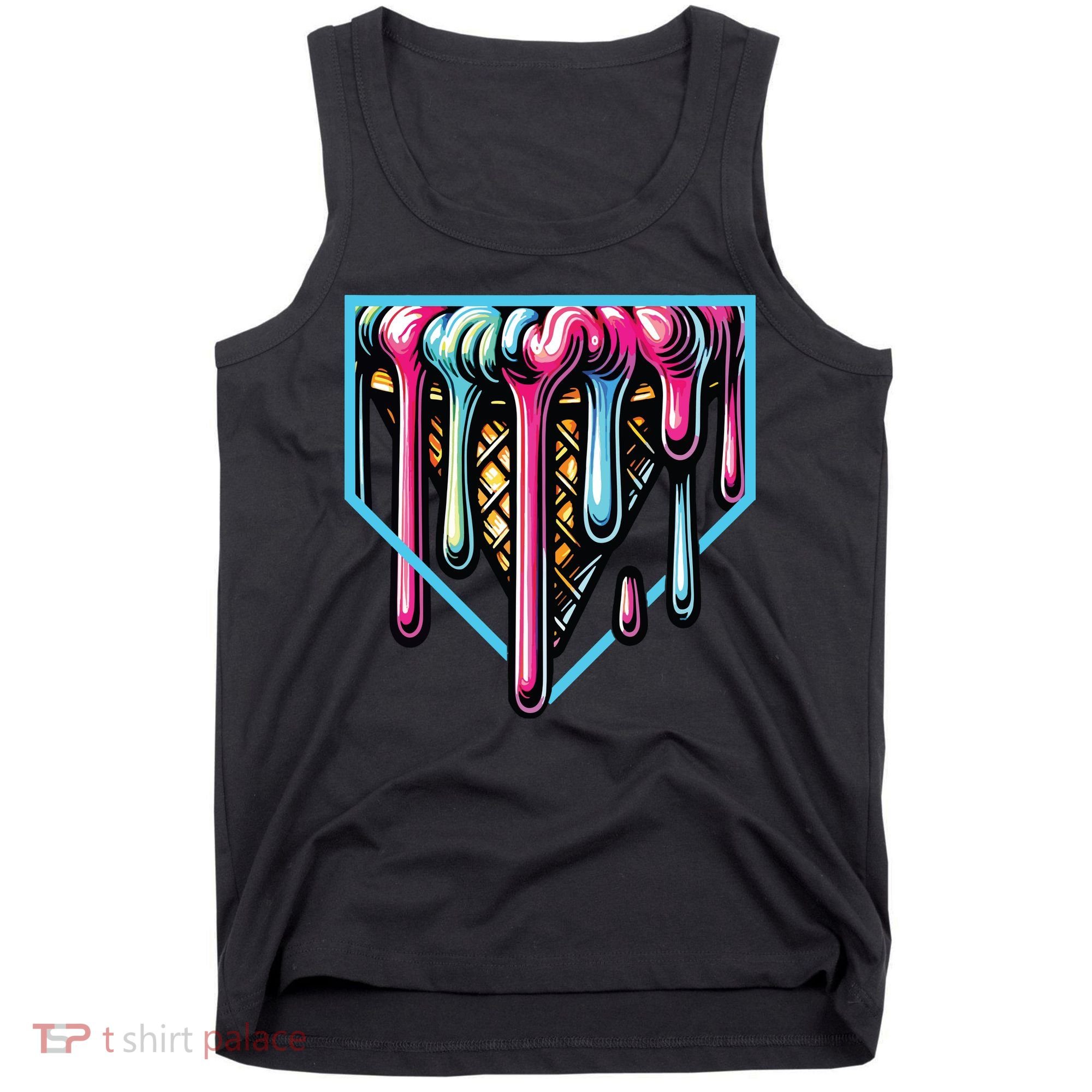 Home Plate Ice Cream Softball Baseball Melting Drip Tank Top