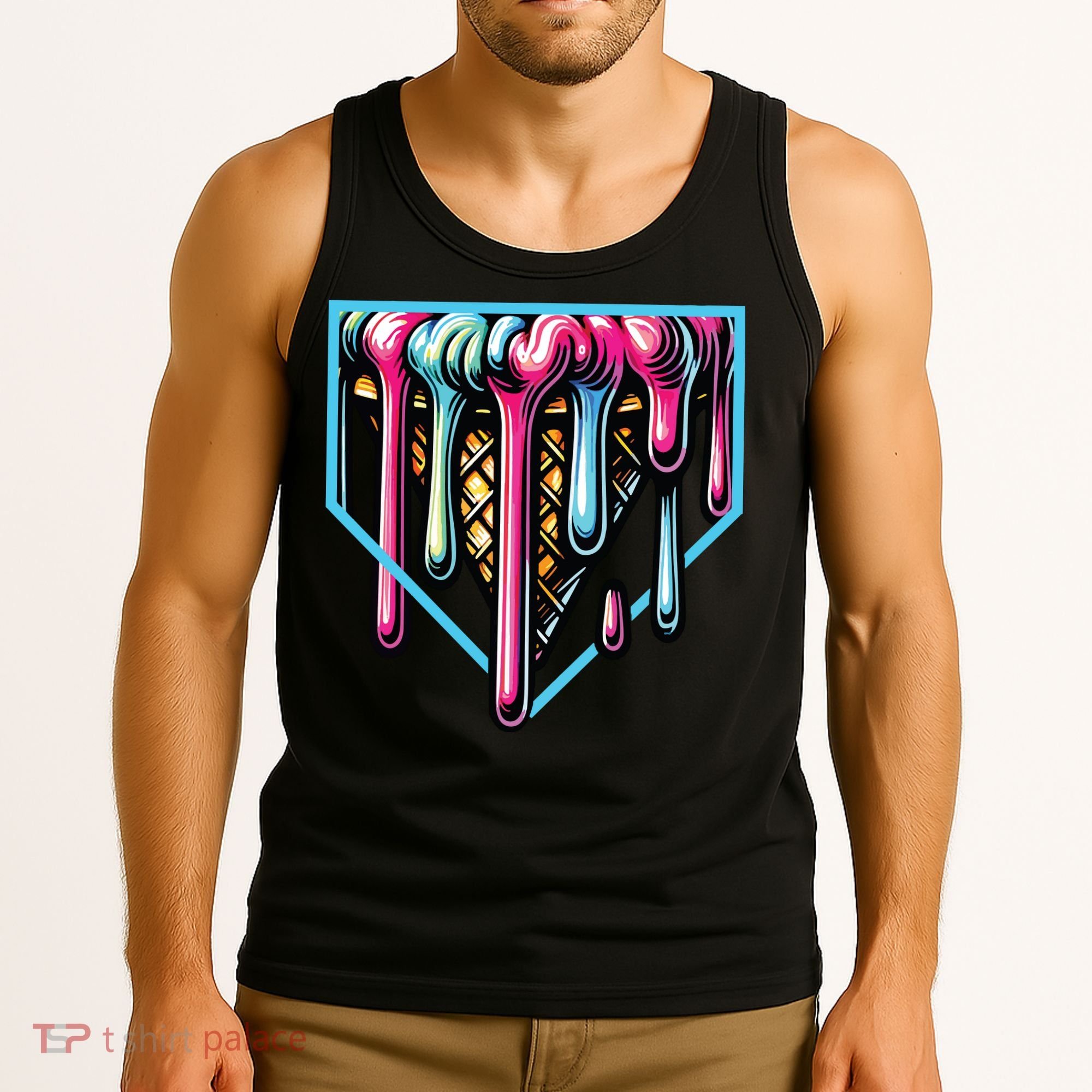 Home Plate Ice Cream Softball Baseball Melting Drip Tank Top
