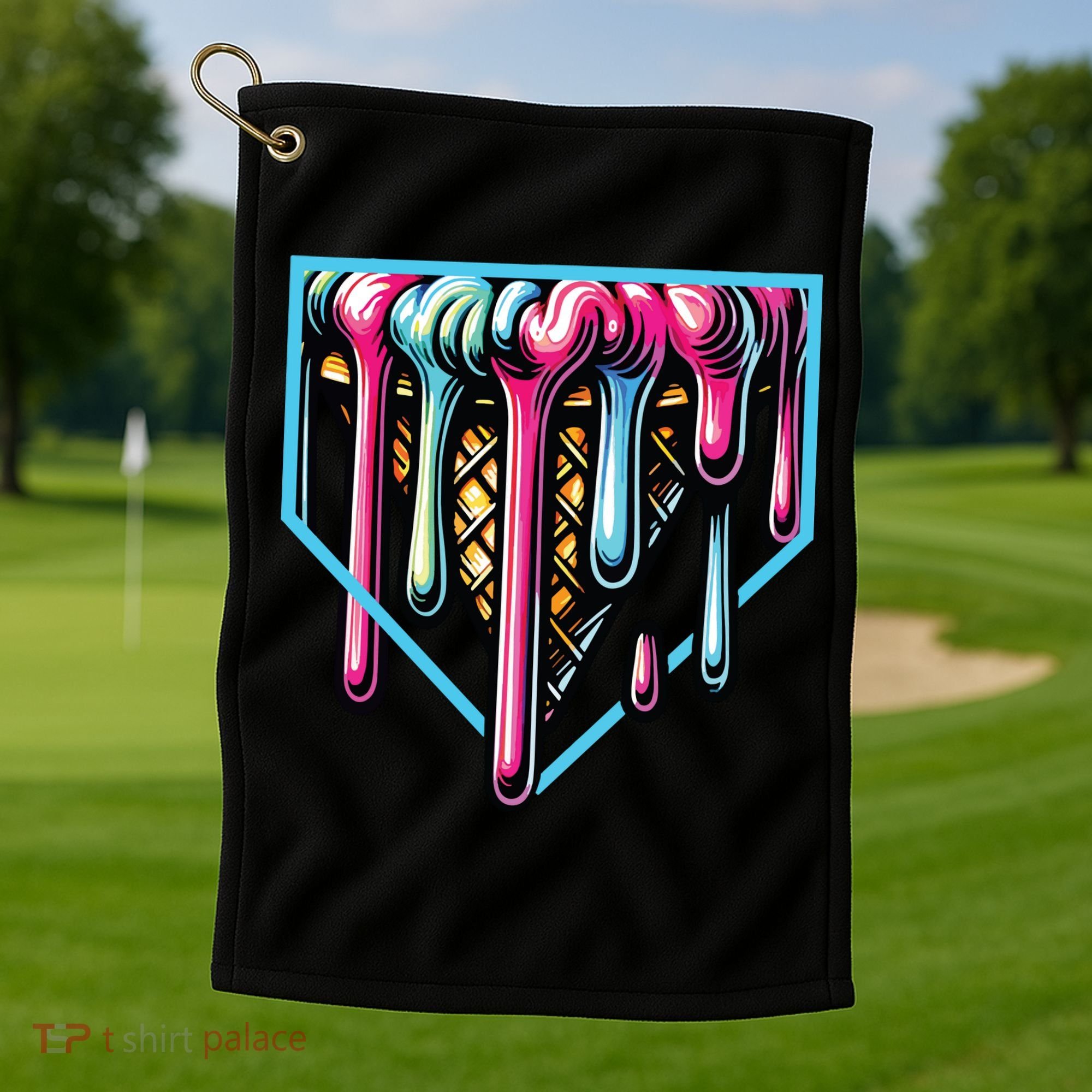 Home Plate Ice Cream Softball Baseball Melting Drip Golf Towel
