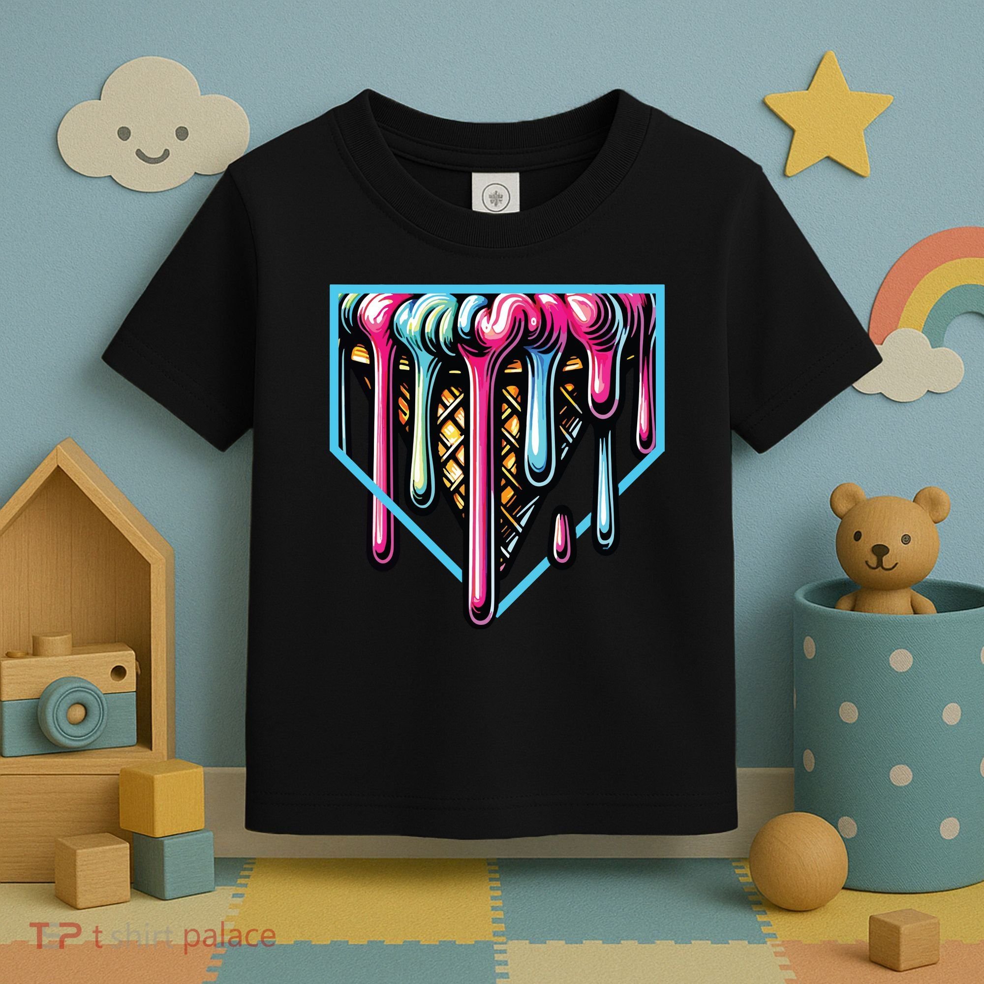 Home Plate Ice Cream Softball Baseball Melting Drip Toddler T-Shirt