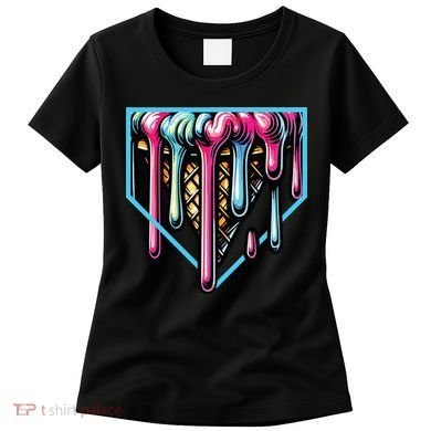 Home Plate Ice Cream Softball Baseball Melting Drip Women's T-Shirt