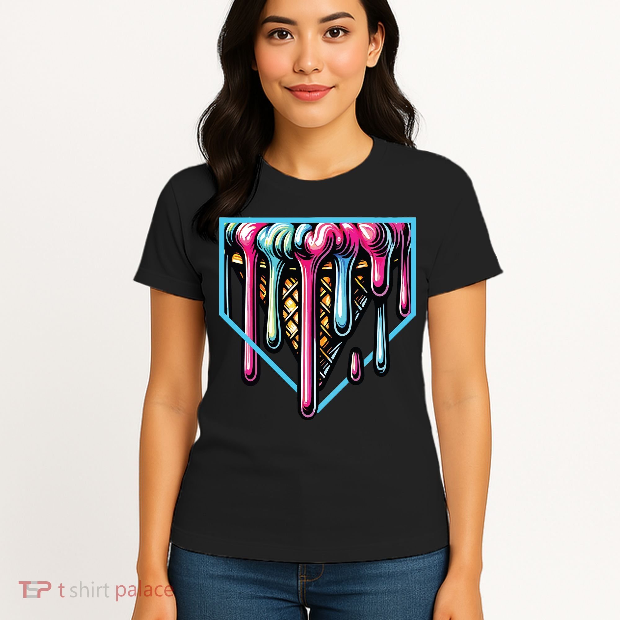 Home Plate Ice Cream Softball Baseball Melting Drip Women's T-Shirt