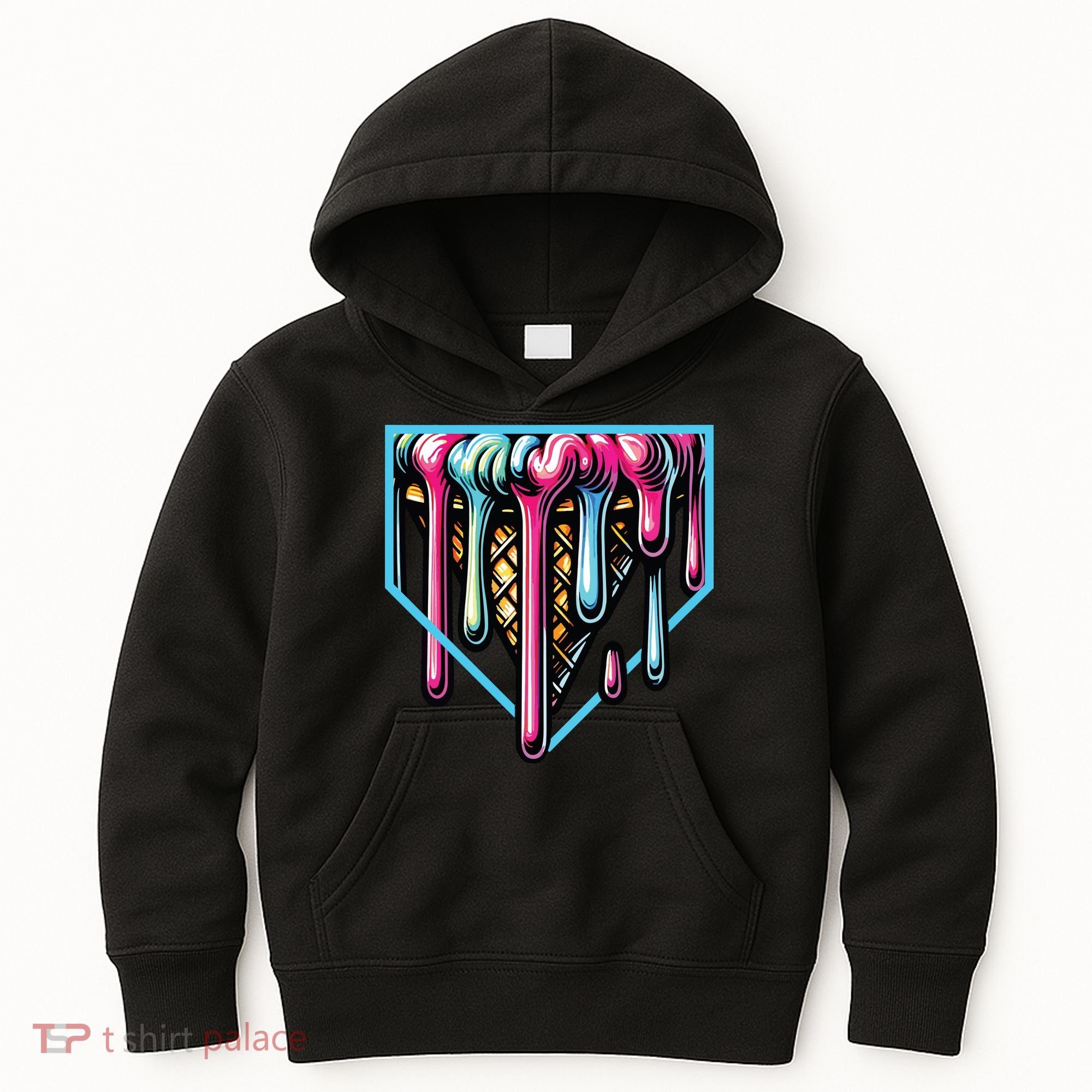 Home Plate Ice Cream Softball Baseball Melting Drip Kids Hoodie