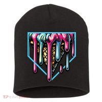 Home Plate Ice Cream Softball Baseball Melting Drip Short Acrylic Beanie thumb 0