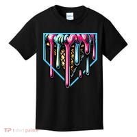 Home Plate Ice Cream Softball Baseball Melting Drip Kids T-Shirt thumb 0