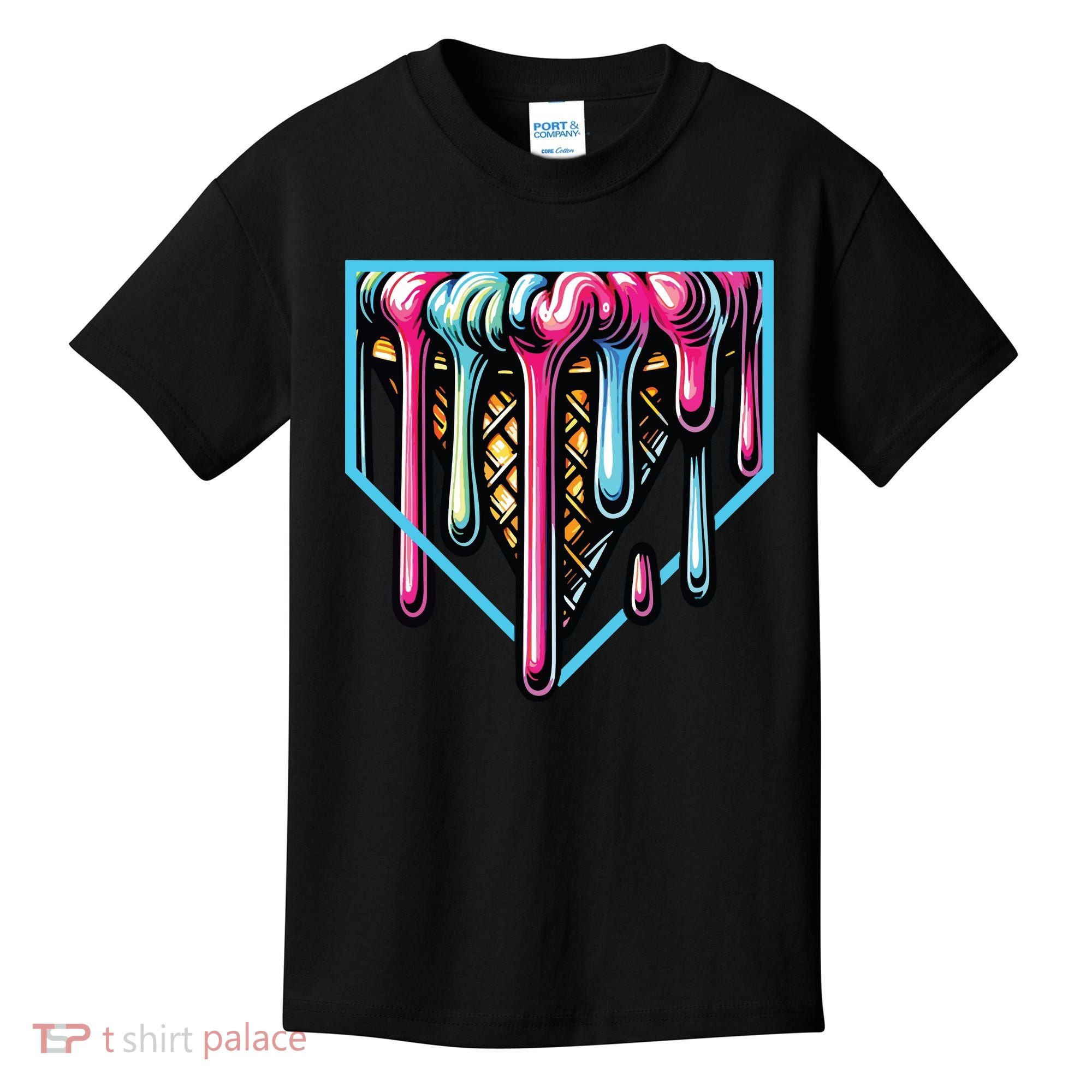 Home Plate Ice Cream Softball Baseball Melting Drip Kids T-Shirt