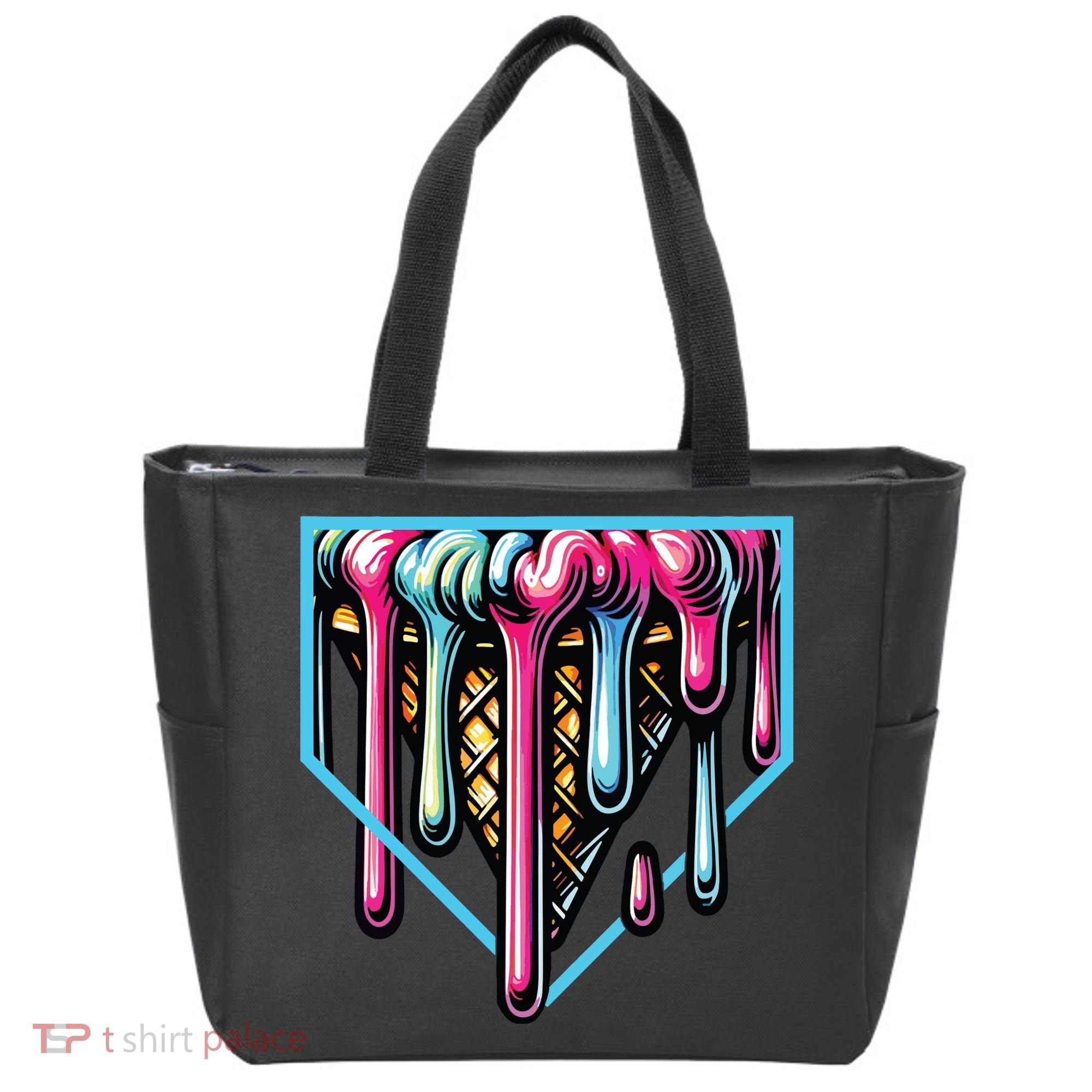 Home Plate Ice Cream Softball Baseball Melting Drip Tote Bag