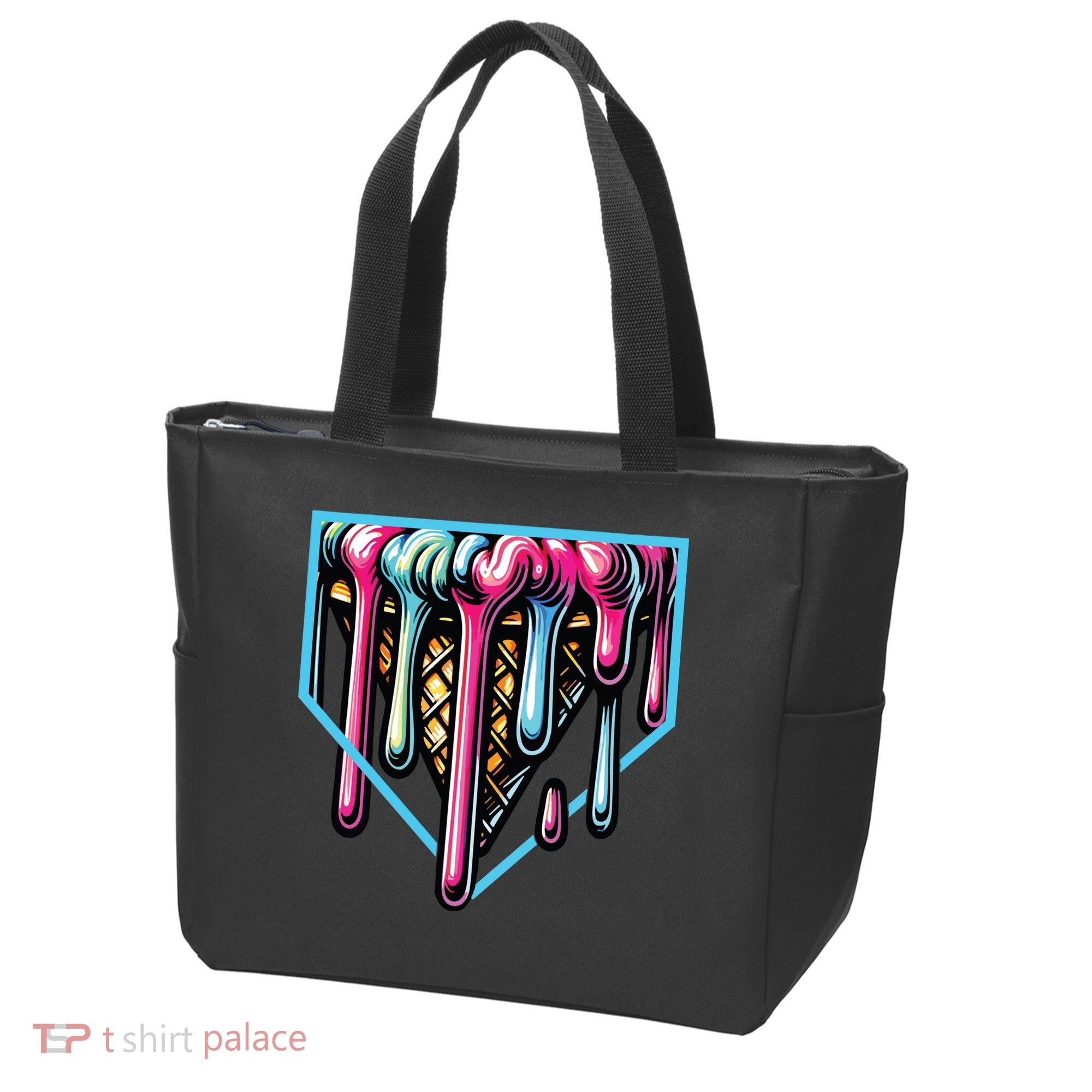 Home Plate Ice Cream Softball Baseball Melting Drip Tote Bag