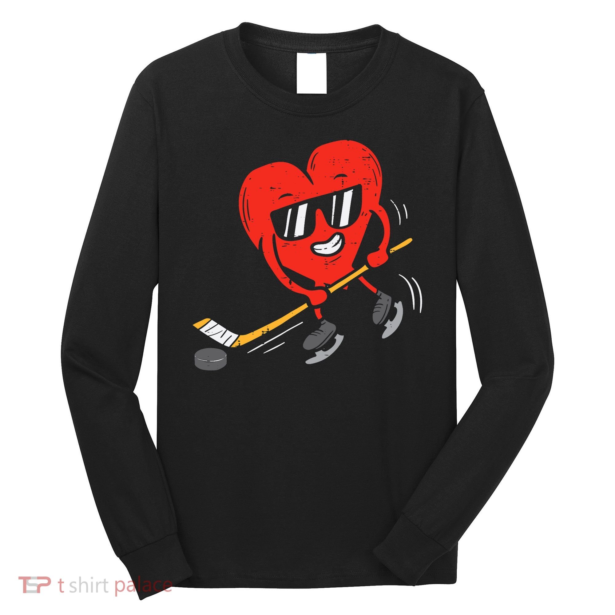 Heart Playing Ice Hockey Valentines Day Love Sports Boys Long Sleeve Shirt