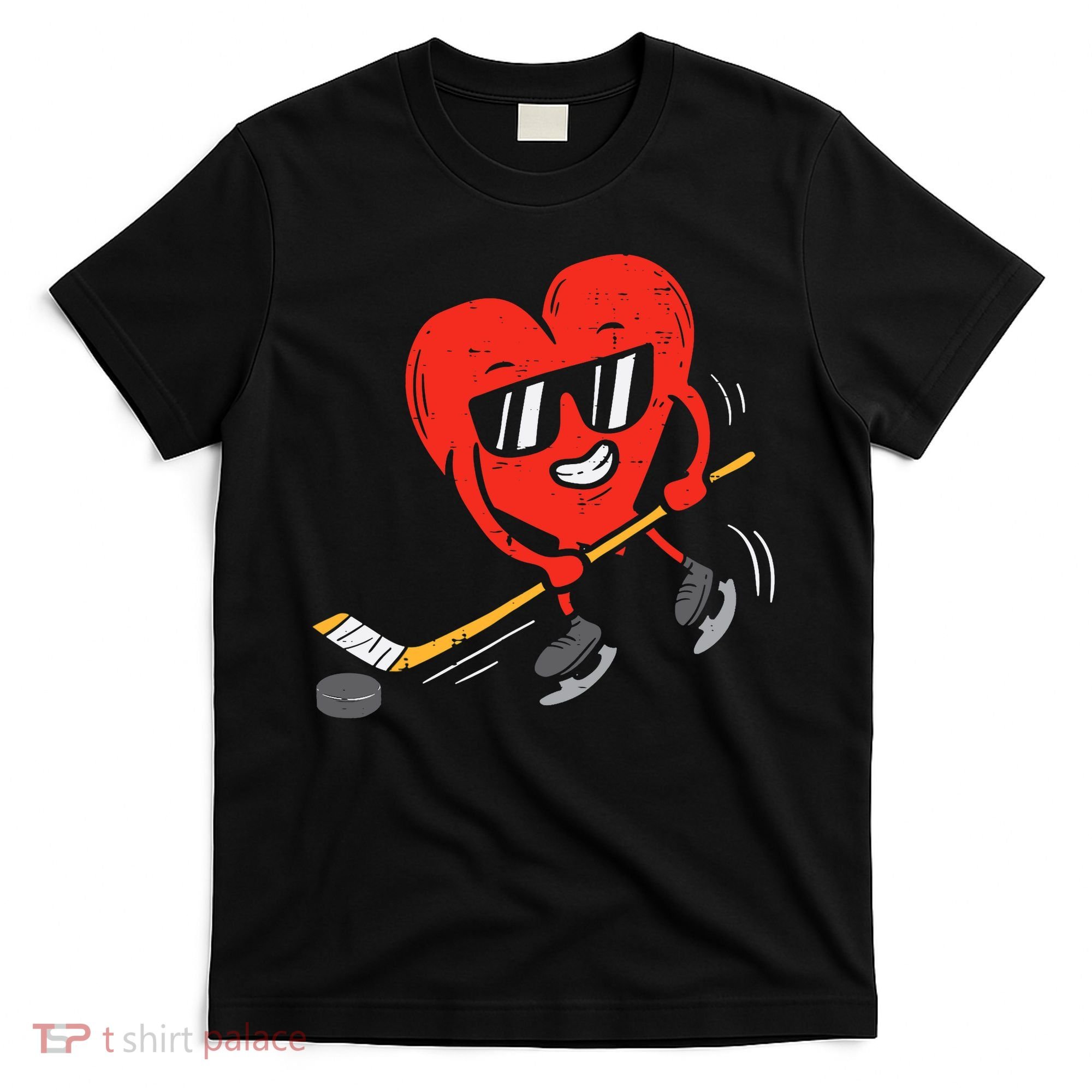 Heart Playing Ice Hockey Valentines Day Love Sports Boys T-Shirt