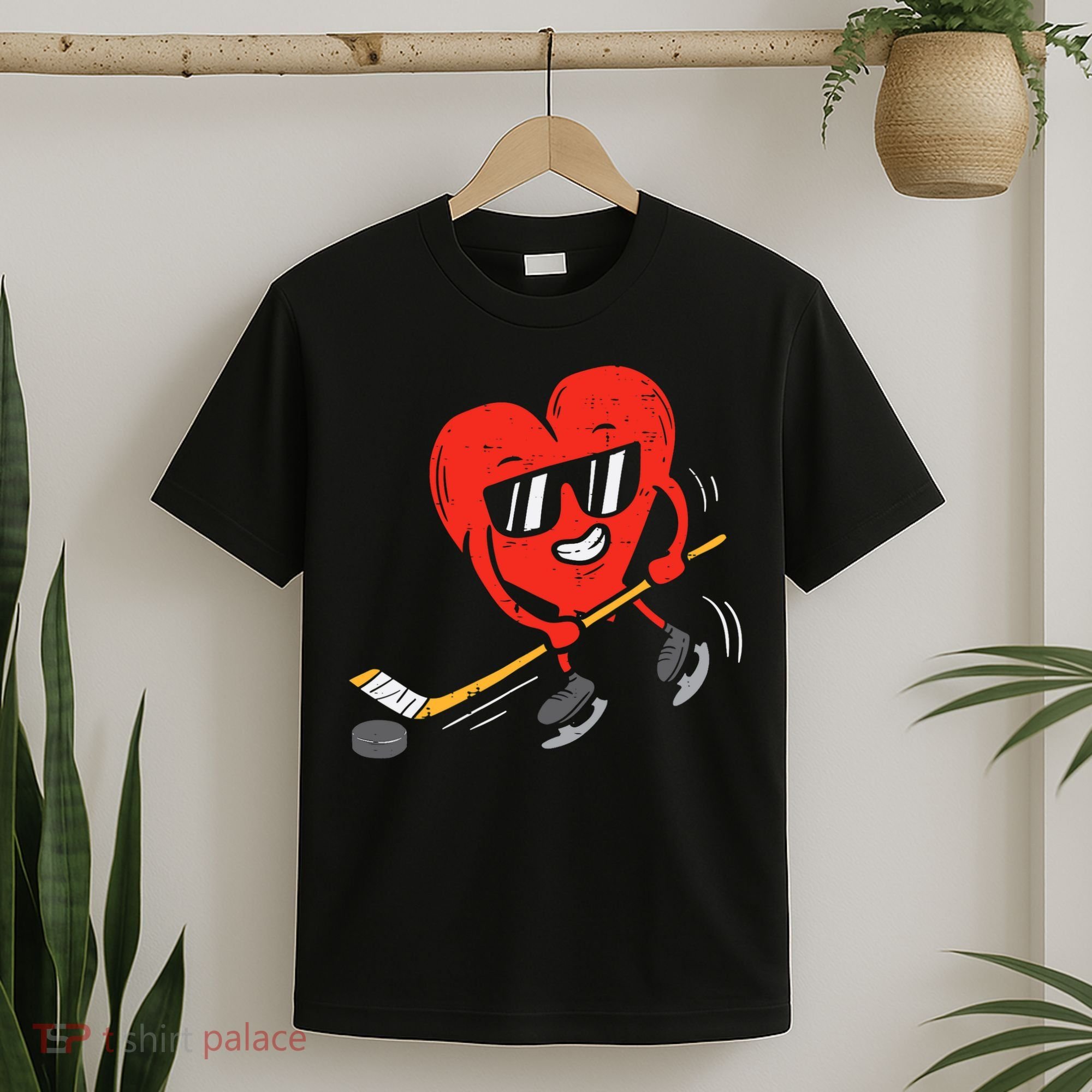 Heart Playing Ice Hockey Valentines Day Love Sports Boys T-Shirt