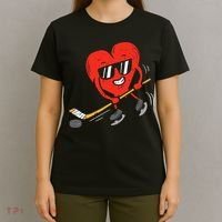 Heart Playing Ice Hockey Valentines Day Love Sports Boys T-Shirt thumb 4