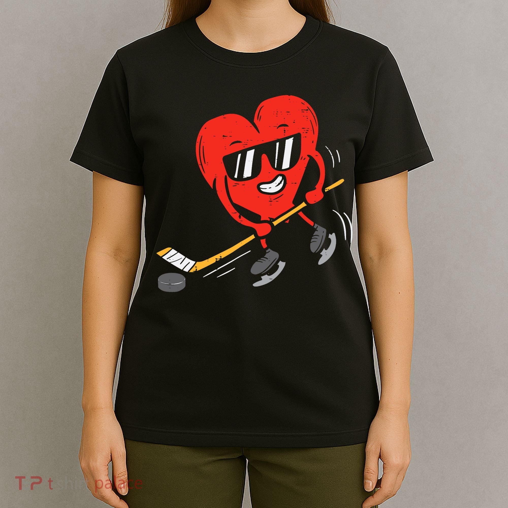 Heart Playing Ice Hockey Valentines Day Love Sports Boys T-Shirt