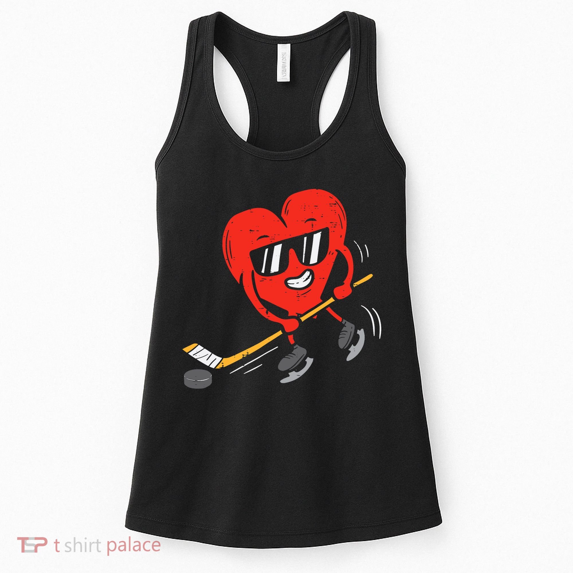 Heart Playing Ice Hockey Valentines Day Love Sports Boys Women's Tank Top