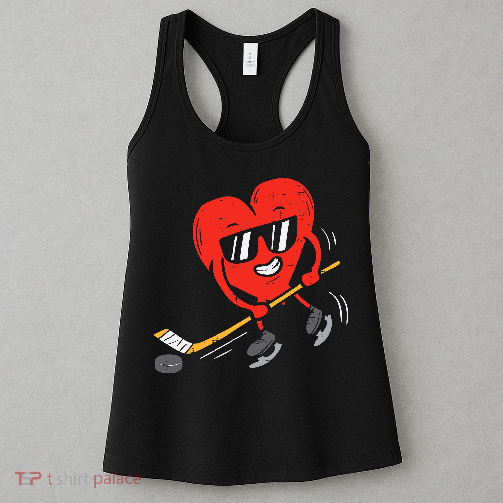 Heart Playing Ice Hockey Valentines Day Love Sports Boys Women's Tank Top